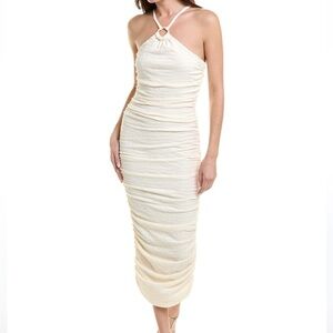 LIKELY Carmona Cream Tan Wooden Ring Crepe Ruched Dress SIZE 6